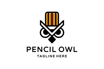 Vector logo Design Combination Owl and Pencil with line art style