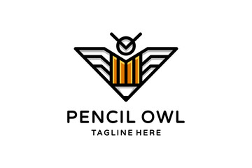 Vector logo Design Combination Owl and Pencil with line art style