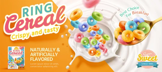 Tuinposter Colorful ring cereal banner ad © JoyImage