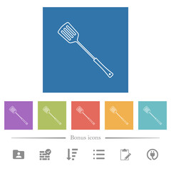 Barbecue spatula flat white icons in square backgrounds