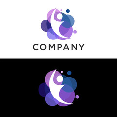 Colorful Abstract Happy Winners People Logo Design Illustration. Logo Progress Man Icon Element Template Design Logo