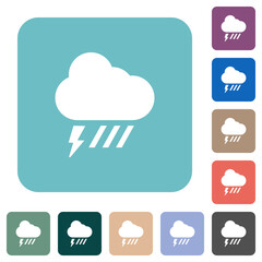 Stormy and downpour weather rounded square flat icons