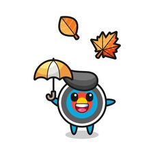 cartoon of the cute target archery holding an umbrella in autumn