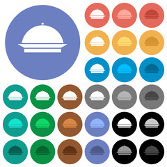 Food tray round flat multi colored icons