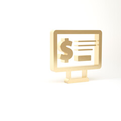 Gold Monitor with dollar icon isolated on white background. Sending money around the world, money transfer, online banking, financial transaction. 3d illustration 3D render