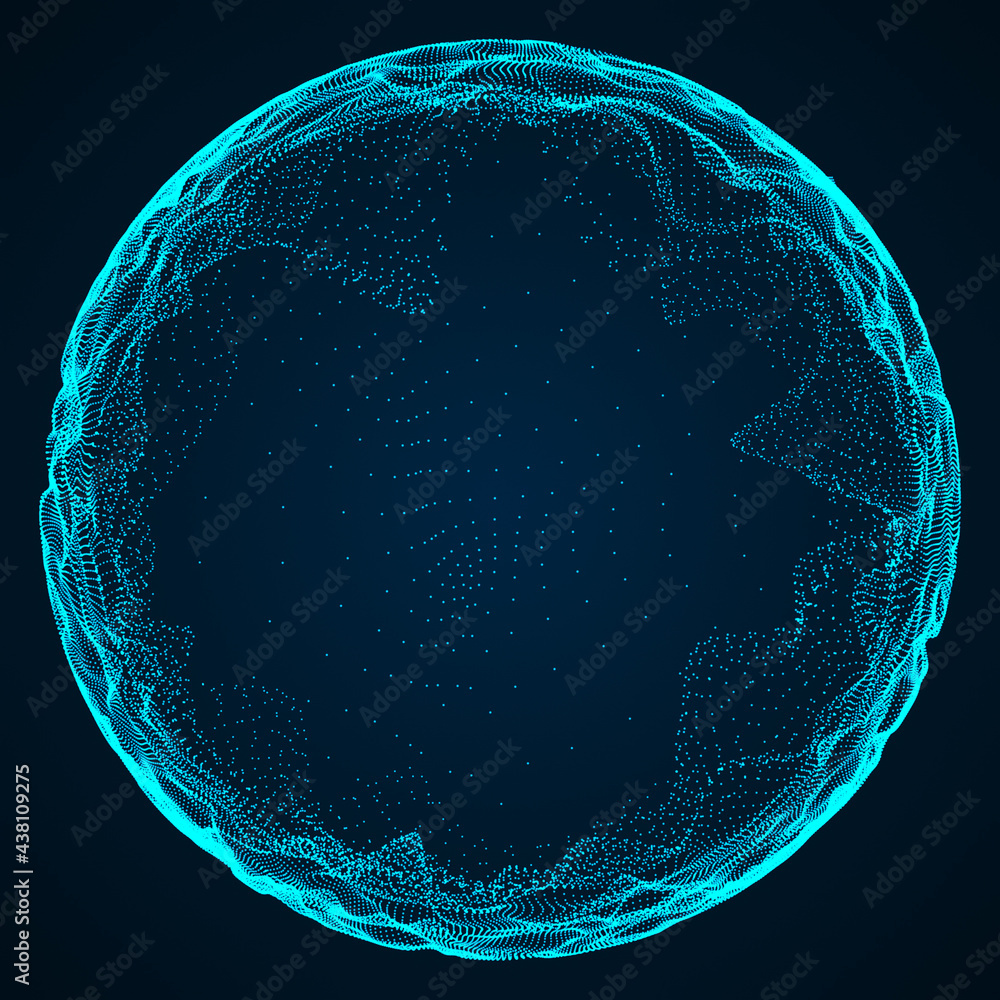 Leinwandbilder Abstract 3D sphere of particles. Network or connection. Ball or globe of points. Futuristic digital technology background. Illustration of sphere. 3d rendering