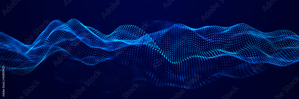 Aufkleber Abstract blue background of points. Falling cyber particles. Big data stream. 3d rendering