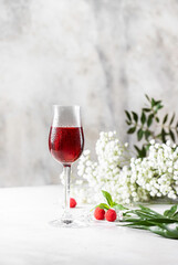 Berry alcoholic cocktail liqueur, vodka, ice and mint. Refreshing cool drink, berry liqueur or red...