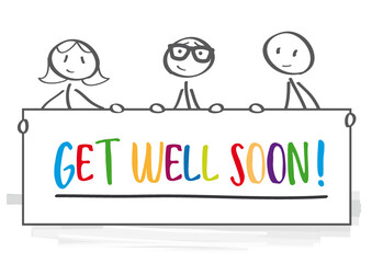 Get well soon - typography lettering poster with stick figure