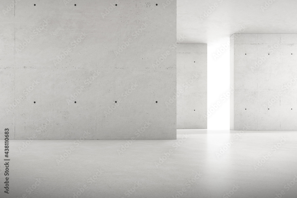 Poster abstract 3d rendering of empty concrete room with light and shadow on the wall.