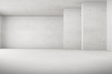 Abstract 3d rendering of empty concrete room with light and shadow on the wall.