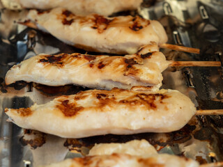 grilled meat and fish with vegetables