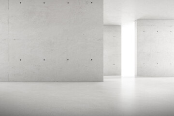 Abstract 3d rendering of empty concrete room with light and shadow on the wall.