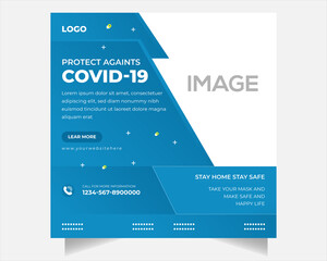 coronavirus, covid-19, covid 19 vaccination program, against covid-19 prevention warning Social media post  template design premium Premium Vector