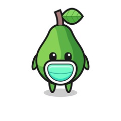 cute avocado cartoon wearing a mask