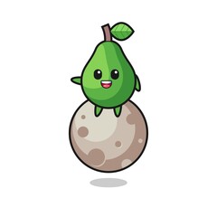 illustration of avocado cartoon sitting on the moon