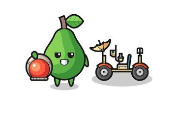 the cute avocado as astronaut with a lunar rover