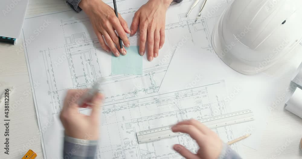 Poster architects create a sketch of the project. designers are developing a drawing. the builders are disc
