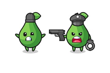 illustration of avocado robber with hands up pose caught by police