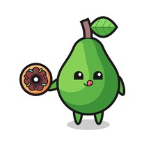 illustration of an avocado character eating a doughnut