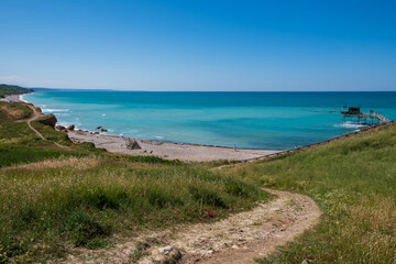 Landscape of adriatic sea, Trabocchi coast, to abruzzo, in italy.