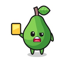 cartoon avocado character as a football referee giving a yellow card
