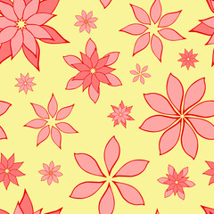 Abstract fantasy flowers seamless pattern background. Stylized geometric floral motifs endless texture. Simplified editable repeating surface design. Flat boundless ornament for textile or cosmetics