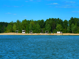 Fototapeta na wymiar Summer river beach landscape background