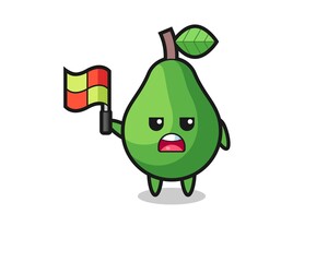 avocado character as line judge putting the flag up