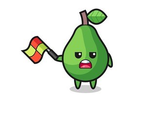 avocado cartoon as the line judge hold the flag up at a 45 degree angle