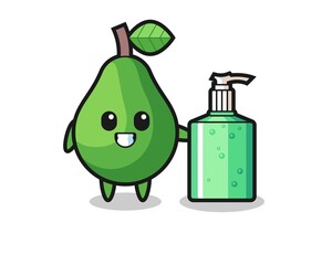 cute avocado cartoon with hand sanitizer