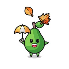 cartoon of the cute avocado holding an umbrella in autumn