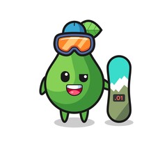 Illustration of avocado character with snowboarding style