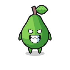 evil expression of the avocado cute mascot character