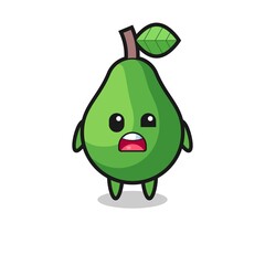 the shocked face of the cute avocado mascot