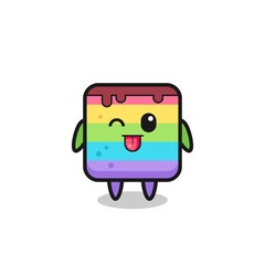 cute rainbow cake character in sweet expression while sticking out her tongue