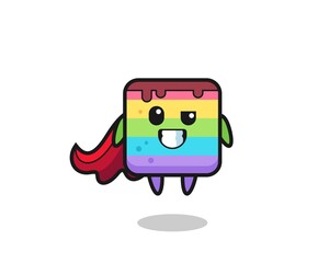 the cute rainbow cake character as a flying superhero