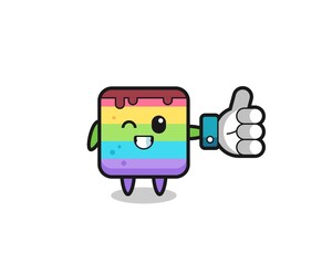 cute rainbow cake with social media thumbs up symbol