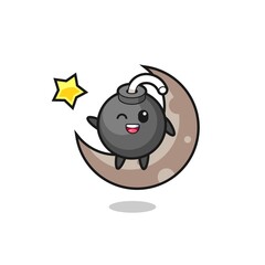 illustration of bomb cartoon sitting on the half moon