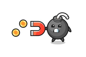the character of bomb hold a magnet to catch the gold coins