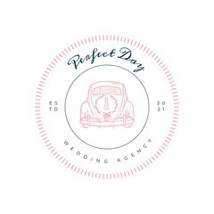 Trending logo template for wedding, wedding agency, decor, wedding decor, photographer, event agency. Elegant typography, linear illustration, line art