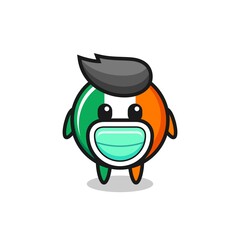 cute ireland flag badge cartoon wearing a mask
