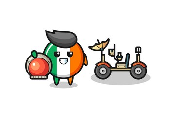 the cute ireland flag badge as astronaut with a lunar rover