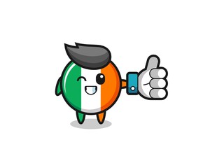 cute ireland flag badge with social media thumbs up symbol