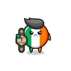 ireland flag badge mascot character as a MMA fighter with the champion belt