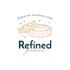 Trending logo template for wedding, wedding agency, decor, wedding decor, photographer, event agency. Elegant typography, linear illustration, line art