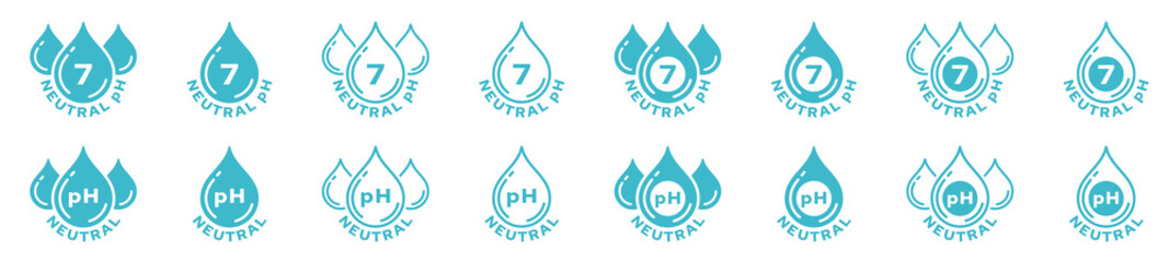 Product packaging sticker. Marking - neutral pH. Liquid drops symbol. Vector elements - obrazy, fototapety, plakaty