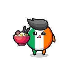 cute ireland flag badge character eating noodles