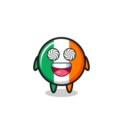 cute ireland flag badge character with hypnotized eyes