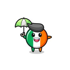 cute ireland flag badge illustration holding an umbrella